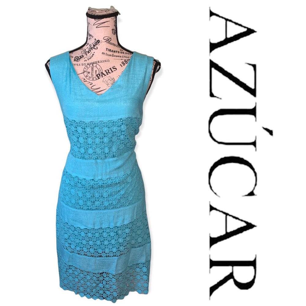 Azúcar Blue Women’s Dress With Lace/Embroidery Detail Size Medium